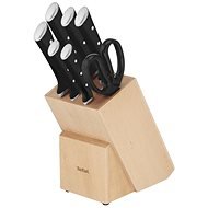 Tefal ICE FORCE K232S704 Set mit 6 Edelstahlmessern und einer Küchenschere + Messerblock aus Holz - Messerset