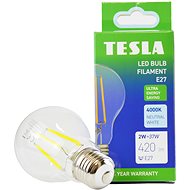 Tesla Filament A class, E27, 2W, 420lm, 4000K daylight white, 360deg, clear, 230V, 25 000h - LED Bulb
