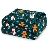 Textilomanie SNOWMAN AND GINGERBREAD Christmas microplush blanket, green, 150×200cm - Blanket