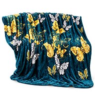 Textilomanie Microplush blanket golden AND white BUTTERFLY dark green 160 × 200 cm - Blanket