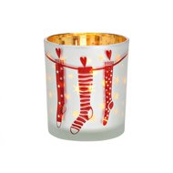 TEXTILOMANIA Glass candle holder Christmas Stocking 10 cm white - Candlestick