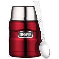 THERMOS Stainless King Food Flask 0.47L with Folding Spoon and Cup, Red - Insulated Food Jar