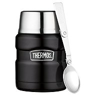 THERMOS Stainless King 0.47L Food Flask with Folding Spoon and Cup, Matte Black - Insulated Food Jar