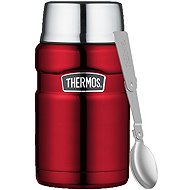 THERMOS Stainless King 0.71L Food Flask with Folding Spoon and Cup, Red - Insulated Food Jar
