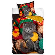 TipTrade Photoprint Kitten in a basket with balls 140 × 200, 70 × 90 cm - Children's Bedding