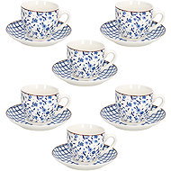 Tognana 6-teiliges Teetassen- und Untertassen-Set COTTAGE blau-weiß 200 ml - Tassen-Set