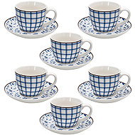 Tognana COTTAGE Coffee Cup and Saucer Set, 6pcs, Blue/White, 80ml - Set of Cups