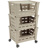 Tontarelli Mobile Stackable Crate with Lid on Wheels 3-tier Cream - Shipping Box