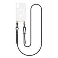 TopQ Cover Strap Mag iPhone 16 with black cord transparent 131059 - Phone Cover