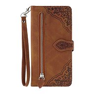 TopQ Xiaomi Redmi Note 14 Pro book case with zipper brown 136781 - Phone Case