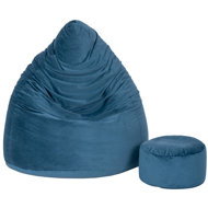 TopKing Seat bag XXXXL + footrest XL velour, blue - Bean Bag