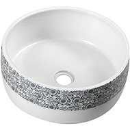 SAPHO PRIORI keramické umyvadlo, průměr 41 cm, 15 cm, bílá s modrým vzorem                           - Umyvadlo