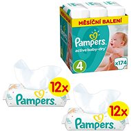 PAMPERS Active Baby-Dry size 4 Maxi (8-14 kg) 174 pcs, PAMPERS Sensitive (12 x 56 pcs) 2x - Children's Kit