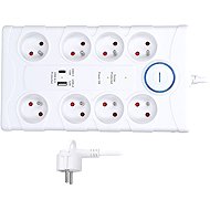 Solight surge protector, 8 sockets, USB A+C, 2m, white - Surge Protector 
