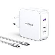 Ugreen USB-A+2*USB-C 140W GaN Tech Fast Charger with C to C Cable 2M EU White - Netzladegerät