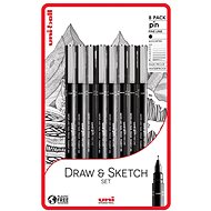 UNI PIN - Draw and Sketch set of 8 liners, black - Fineliner Pens