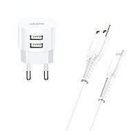 USAMS T20 Dual USB Round Travel Charger + U35 Lightning Cable White - Wall Charger