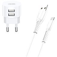 USAMS T20 Dual USB Round Travel Charger + U35 micro USB Cable White - Töltő adapter