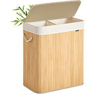 Vasagle Laundry basket with lid bamboo 2 compartments 100 litres, natural - Laundry Basket