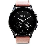Vector Luna poliert schwarz mit einem braunen Lederarmband - Smartwatch