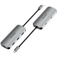 Vention USB-C to HDMI / USB-C 3.2 Gen 1 / USB 3.0 x 3 / PD Docking Station 0.15M Grey Aluminium - Port Replicator