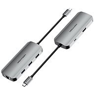 Vention USB-C to HDMI/USB 3.0 × 3/RJ45/PD Docking Station 0,15 m Gray Aluminum - Replikátor portov