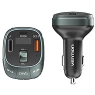 Vention 3-Port USB (C + A + A) Car Charger with FM Transmitter (30W/18W/5W) Black ABS Type - FM Transmitter