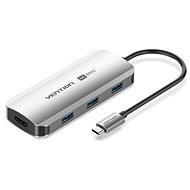 Vention 5-in-1 USB-C to HDMI/USB 3.0 x3/PD Docking Station 0.15M Gray Aluminum Alloy Type - Docking Station