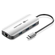 Vention 6-in-1 USB-C to HDMI/USB 3.0 x3/RJ45/PD Docking Station 0.15M Gray Aluminum Alloy Type - Docking Station