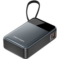 Vention 20000mAh Power Bank (USB-C + USB-C/USB-A) with Built-in USB-C Cable 65W Black LED Display Ty - Power Bank