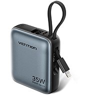 Vention 10000mAh Mini Power Bank (USB-C + USB-C/Lightning) with Built-in USB-C and Lightning Cables - Power Bank