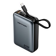 Vention 20,000mAh Mini Power Bank (USB-C + USB-C/USB-A) with Built-in USB-C Cable 45W Grey Universal - Power Bank