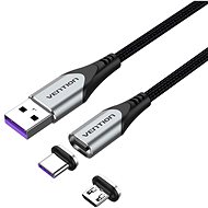 Vention USB 2.0 A Male to 2-in-1 Micro-B&USB-C Male Magnetic Cable 1.5M Gray Aluminum Alloy Type - Data Cable