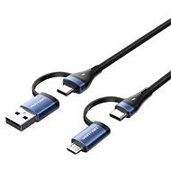 Vention 4-in-1 Cotton Braided USB 2.0 Type-A Male + USB-C Male to USB-C Male + Micro Type-B Male 5 A - Adatkábel