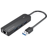 Vention 3-Port USB 3.0 Hub with Gigabit Ethernet Adapter, 0.15M - fekete - Port replikátor