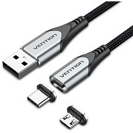 Vention 2-in-1 USB 2.0 to Micro + USB-C Male Magnetic Cable 0.5M Grey Aluminium Alloy Type - Data Cable