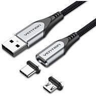 Vention 2-in-1 USB 2.0 to Micro + USB-C Male Magnetic Cable 1m Gray Aluminum Alloy Type - Data Cable
