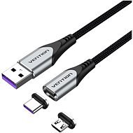 Vention 2-in-1 USB 2.0 to Micro + USB-C Male Magnetic Cable 5A 1m Gray Aluminum Alloy Type - Data Cable