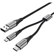 Vention USB 2.0 to USB-C & Micro USB Y-Splitter Cable 1m Gray Aluminum Alloy Type - Data Cable