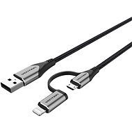 Vention MFi USB 2.0 to 2-in-1 Micro USB + Lightning Cable 1m Gray Aluminum Alloy Type - Adatkábel