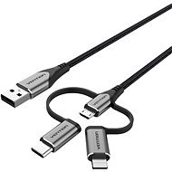 Vention MFi USB 2.0 to 3-in-1 Micro USB & USB-C & Lightning Cable 1M Gray Aluminum Alloy Type - Dátový kábel