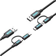 Vention USB 2.0 to 2-in-1 Micro USB + USB-C Cable 0.25m Black PVC Type - Adatkábel