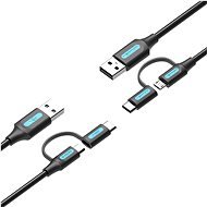 Vention USB 2.0 to 2-in-1 Micro USB + USB-C Cable 1m Black PVC Type - Adatkábel