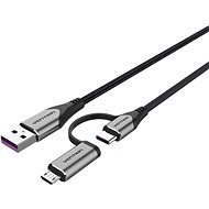 Vention USB 2.0 to 2-in-1 USB-C + Micro USB Male 5A Cable 0.5m Gray Aluminum Alloy Type - Adatkábel