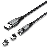 Vention USB 2.0 A Male to 2-in-1 USB-C&Micro-B Male 3A Rotating Magnetic Cable 2M Grey - Data Cable