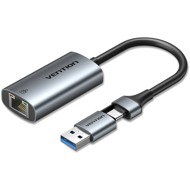 Vention USB-C + USB-A to Gigabit Ethernet Adapter 0.15M Gray Aluminum Alloy Type - Network Card