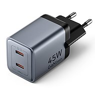 Vention 2-Port USB (C + C) GaN Charger (45W/45W) EU-Plug Grey - Wall Charger