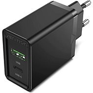 Vention 2-Port USB (A+C) Wall Charger (18W + 20W PD) Black - AC Adapter