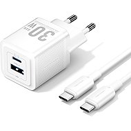 Vention 2-Port USB (C + A) GaN Charger (30W/30W) with USB-C to USB-C Cable (1M) EU-Plug White - Wall Charger