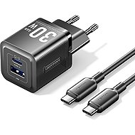 Vention 2-Port USB (C + A) GaN Charger (30W/30W) with USB-C to USB-C Cable (1M) EU-Plug Black - Wall Charger
